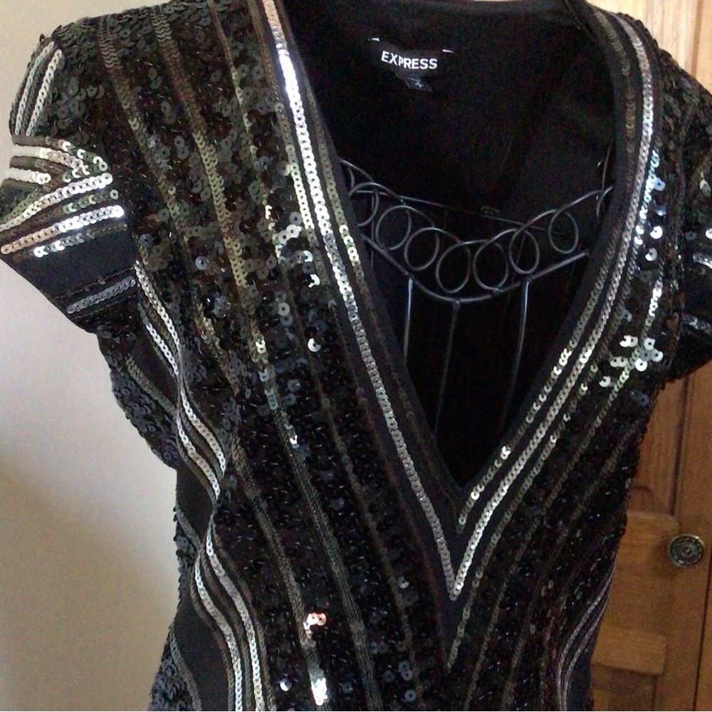 Express sequined deep V minidress, Small - Picture 3 of 10